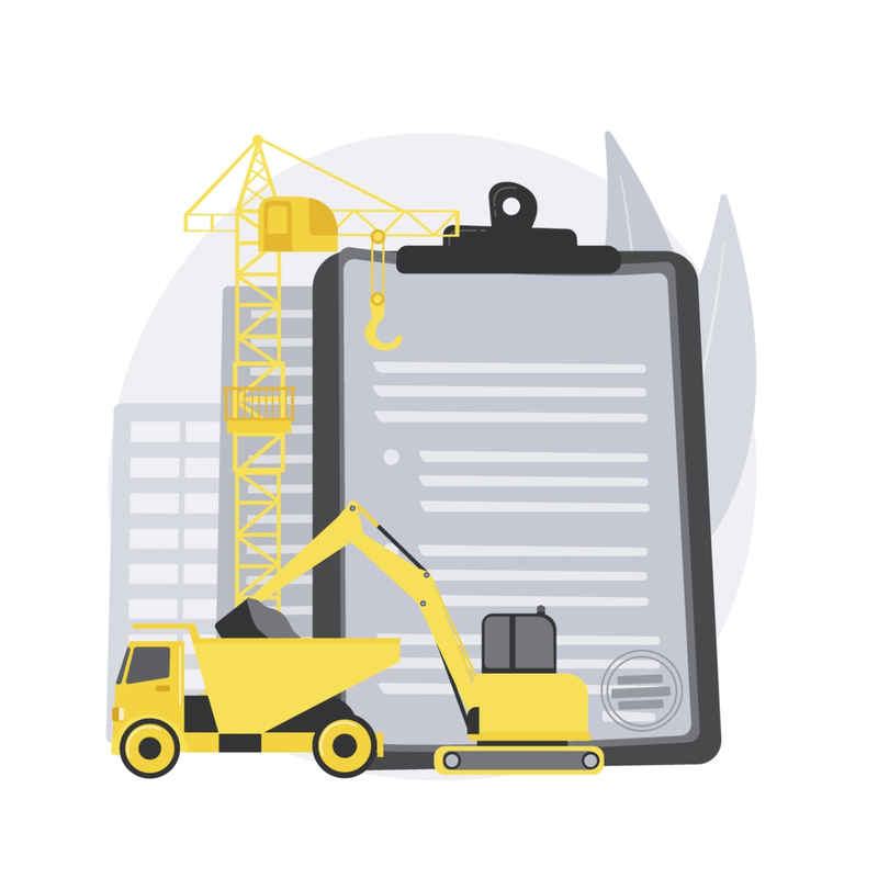 Construction equipment in front of clip board