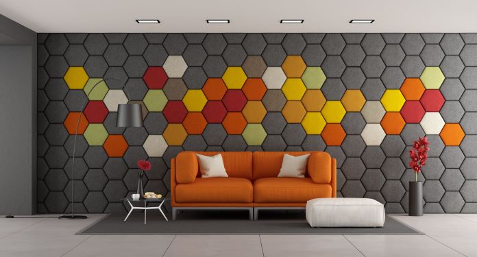 Acoustic tile wall living room